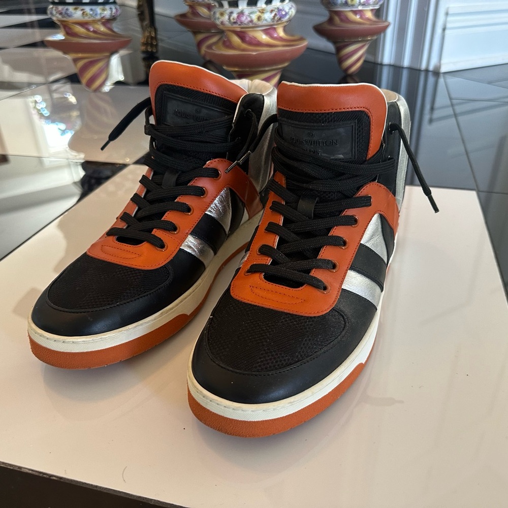 Louis Vuitton Black and Orange High-Top Sneakers - Picture 2 of 8